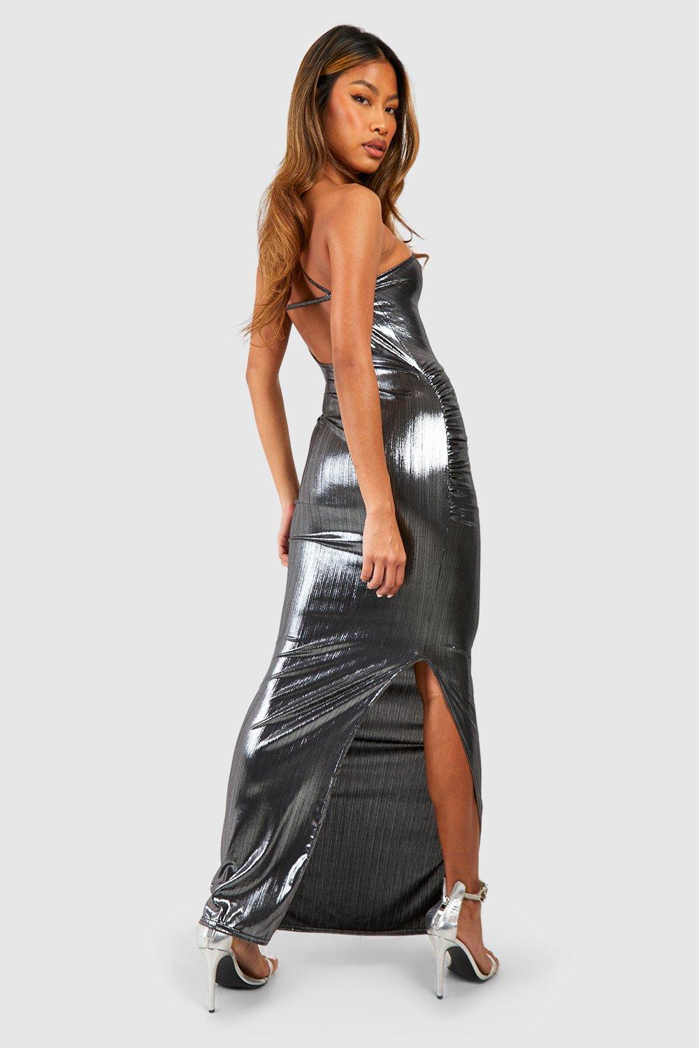 Metallic Corsage Strappy Back Maxi Dress boohoo