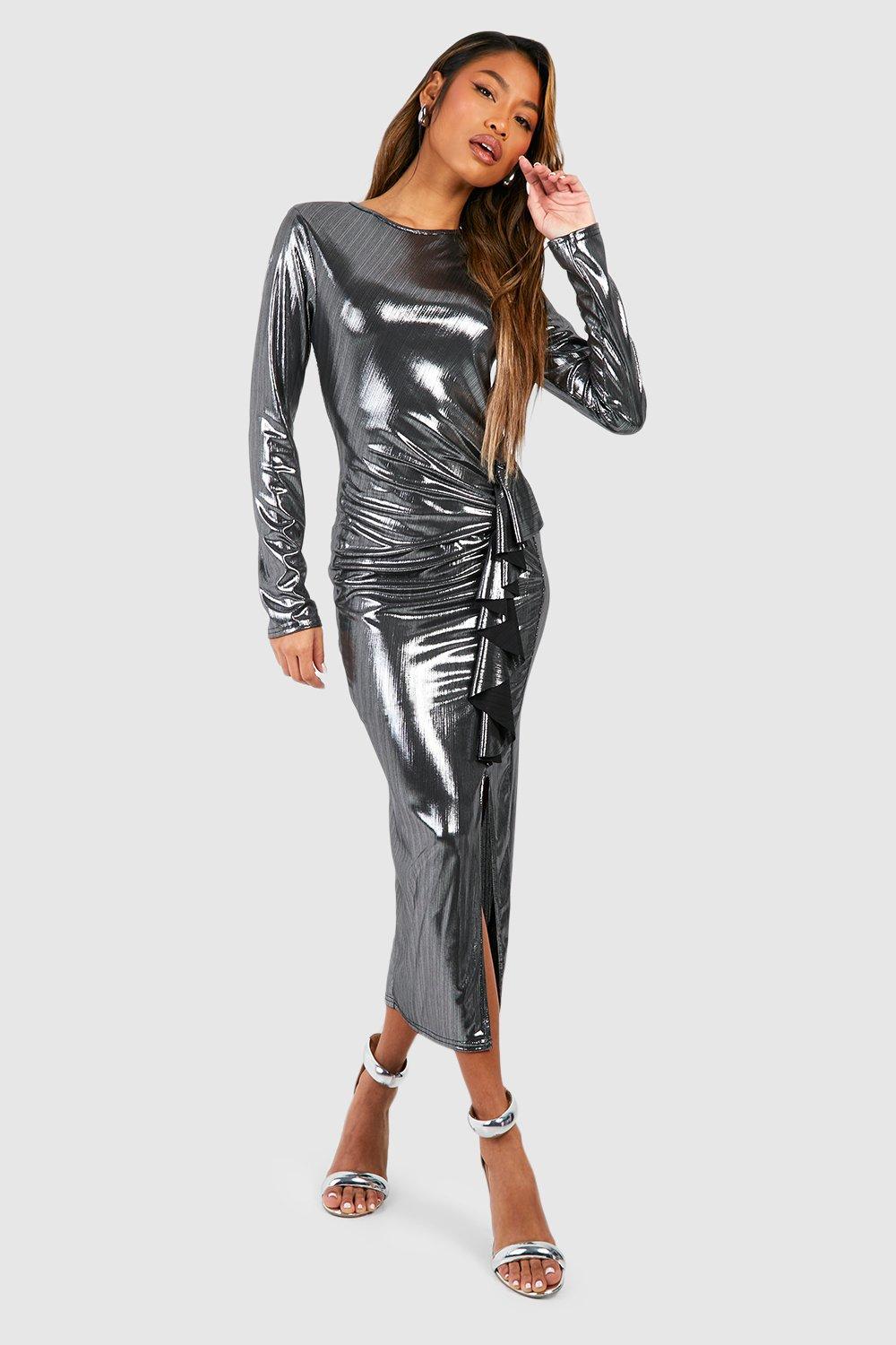 Silver metallic best sale dress long sleeve