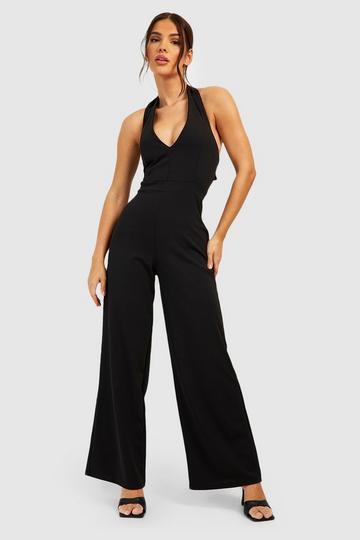 Black Tie Neck Tailored Jumpsuit