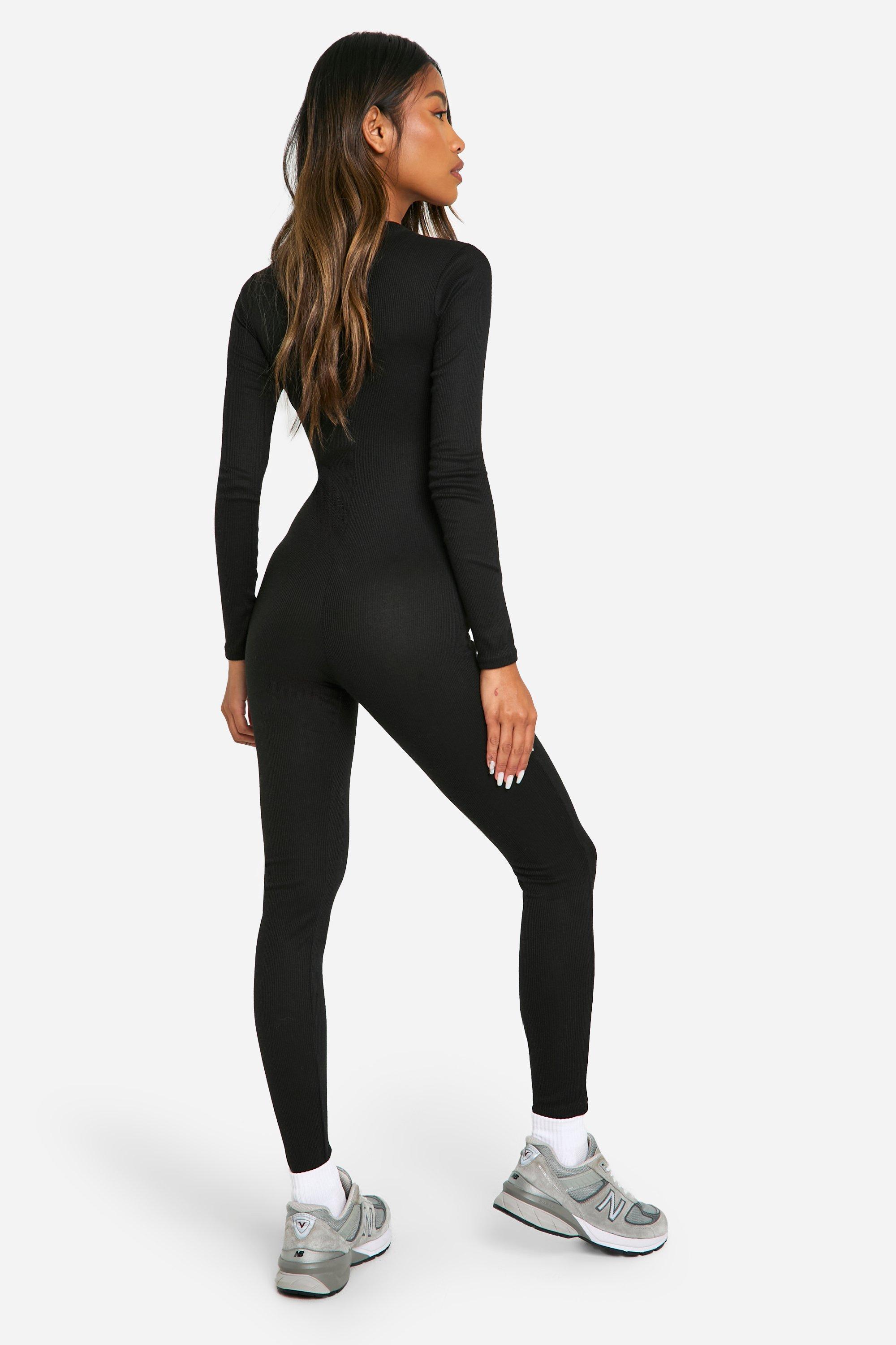 Gerippter Basic Skinny Jumpsuit mit ReiBverschluss