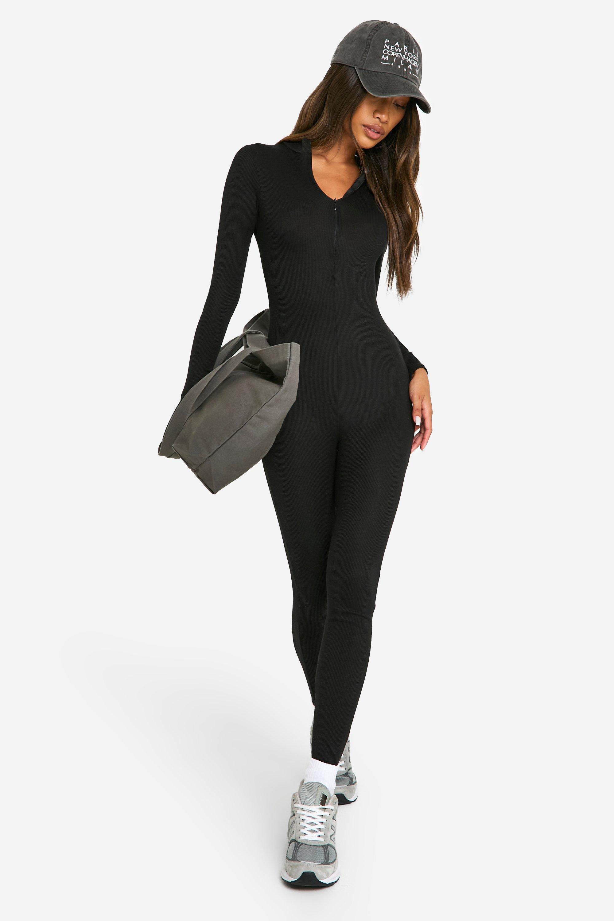Basic Ribbed Zip Up Skinny Jumpsuit