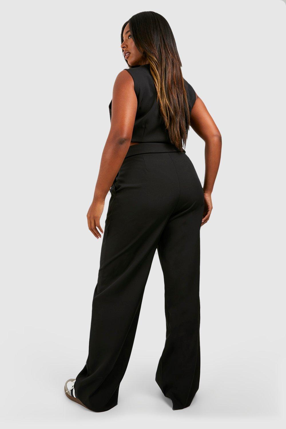 Plus Shirred Waist Wide Leg Trousers