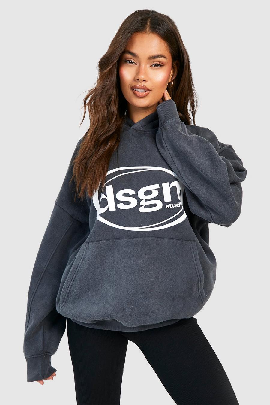 Charcoal Dsgn Studio Oversize hoodie med stentvättad effekt image number 1