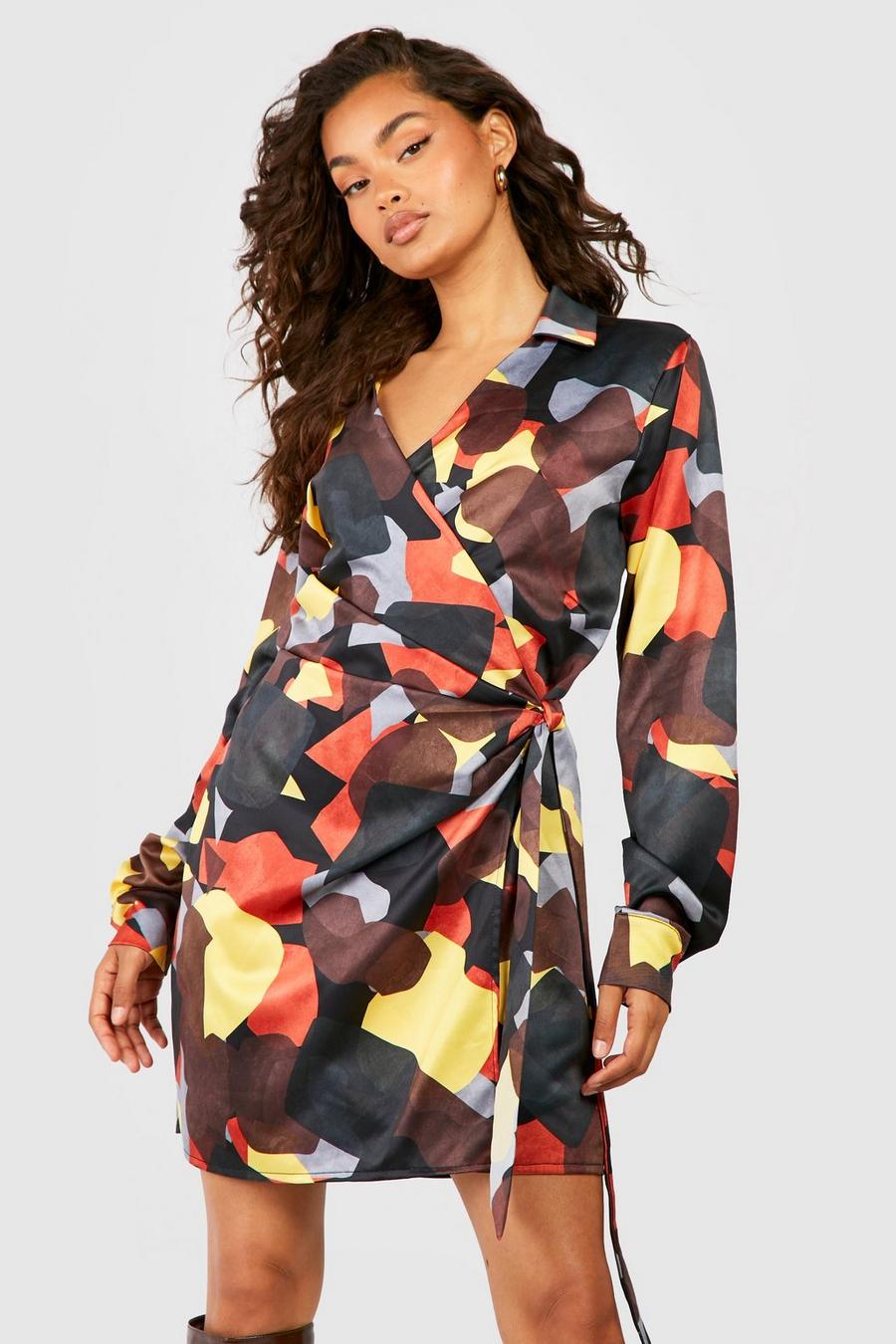 Brown  Abstract Mini Shirt Dress image number 1