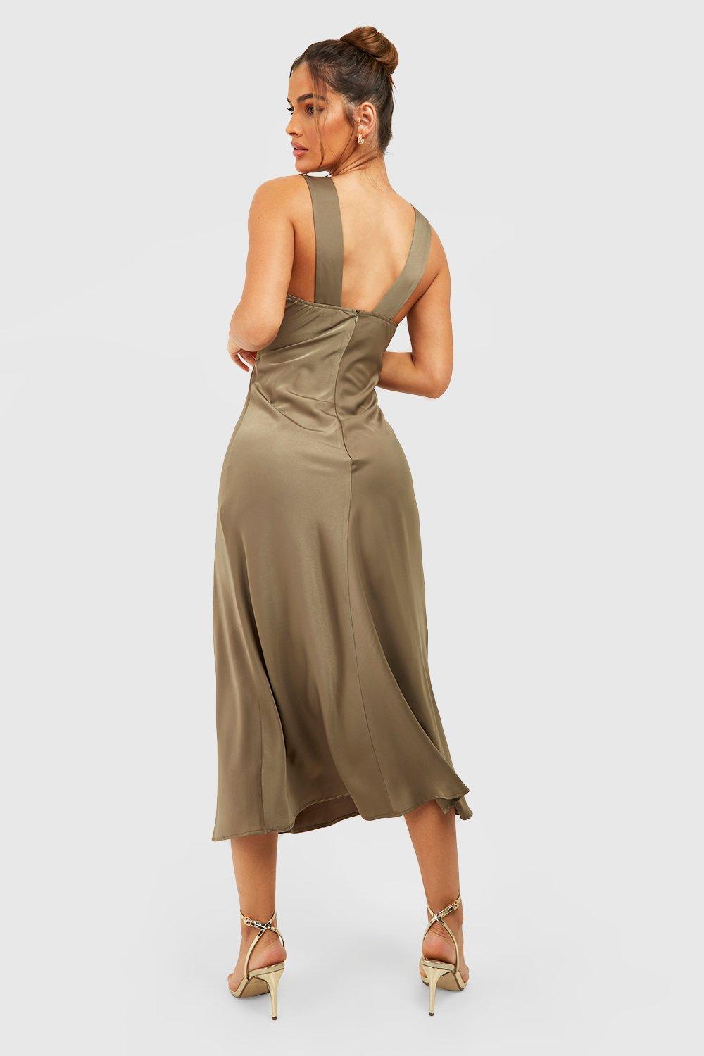 Khaki satin outlet slip dress