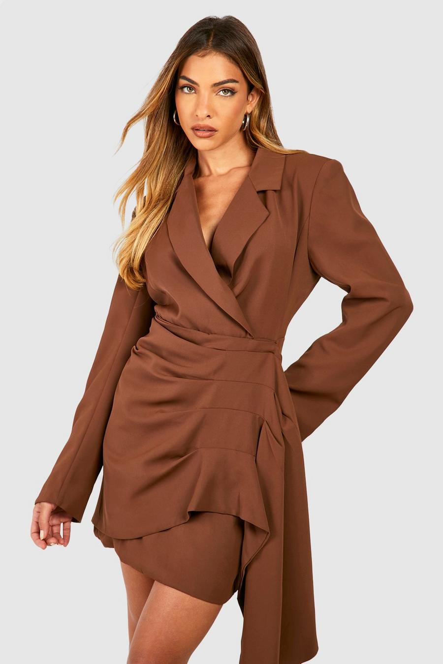 Chocolate brun Wrap Detail Blazer Dress