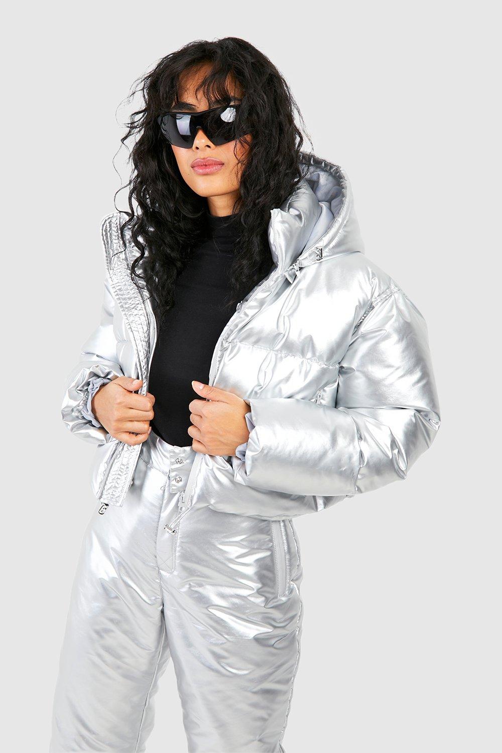 Metallic silver ski clearance jacket