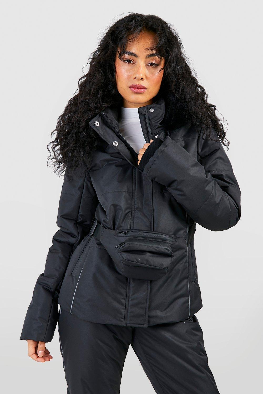 Black fur shop ski jacket