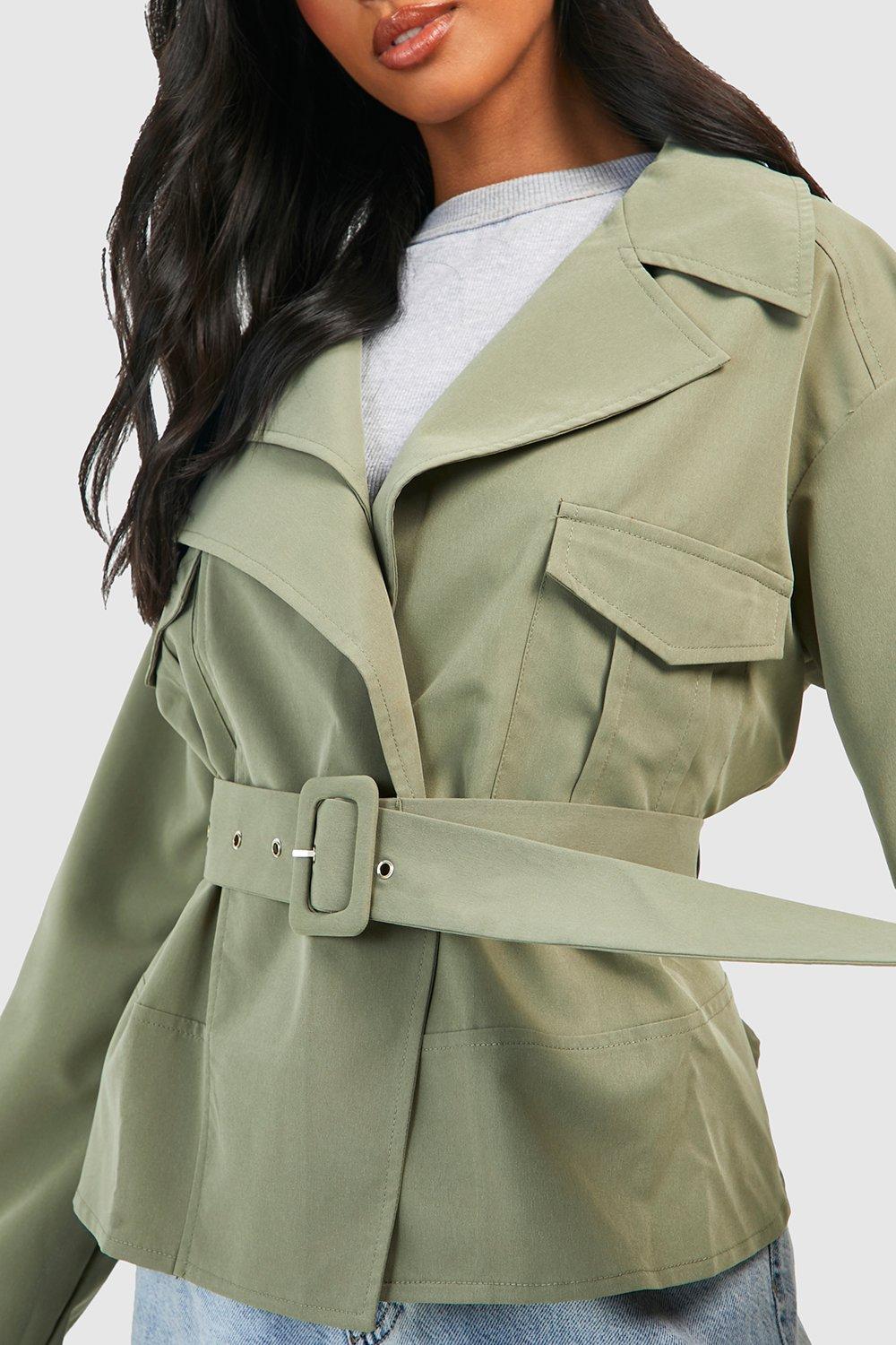 boohoo Women's Petite Belted Trench Coat