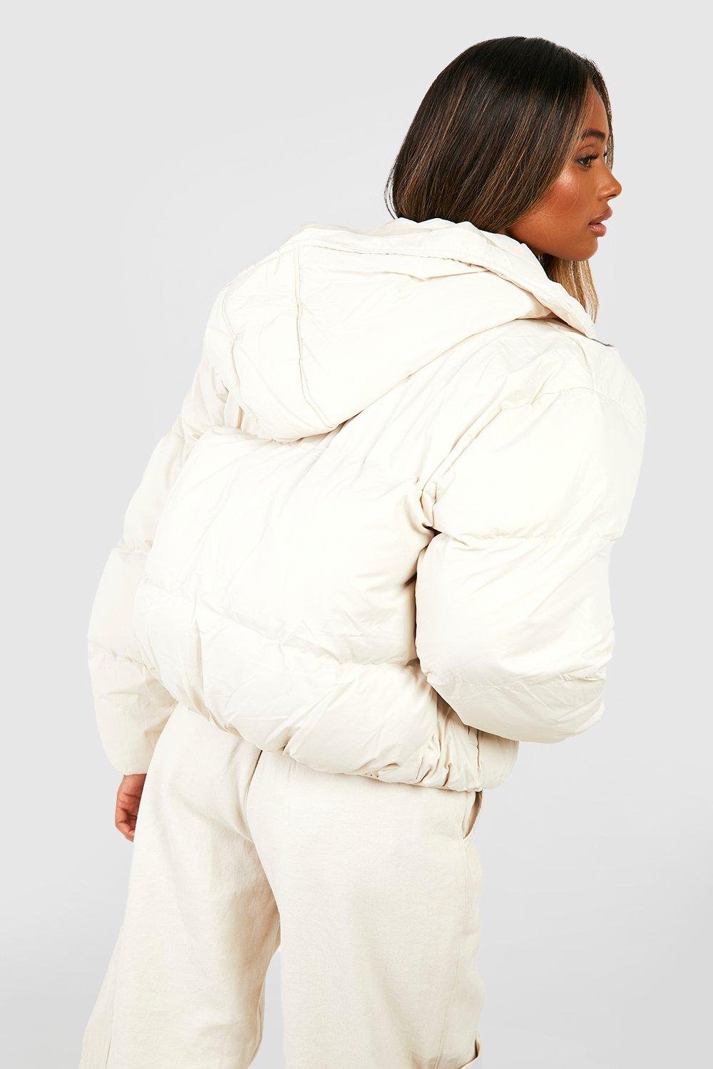 Cream hooded 2024 puffer jacket