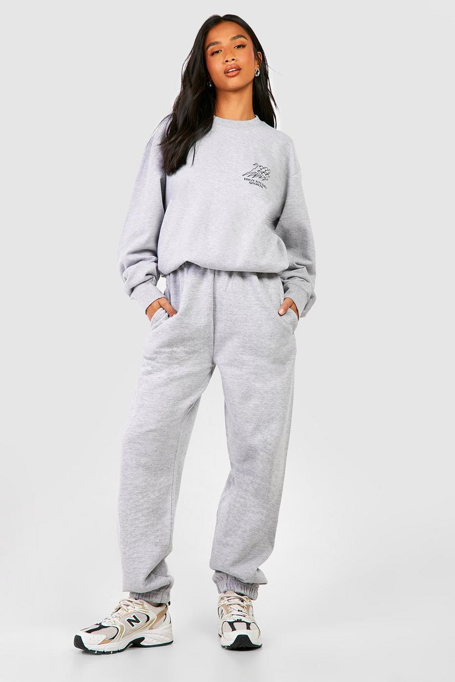 Grey Petite Printed Sweatshirt Tracksuit  