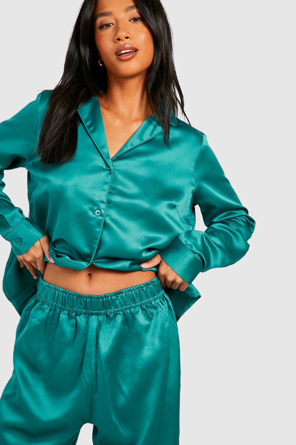 Petite Satin Button Up Pajama Set