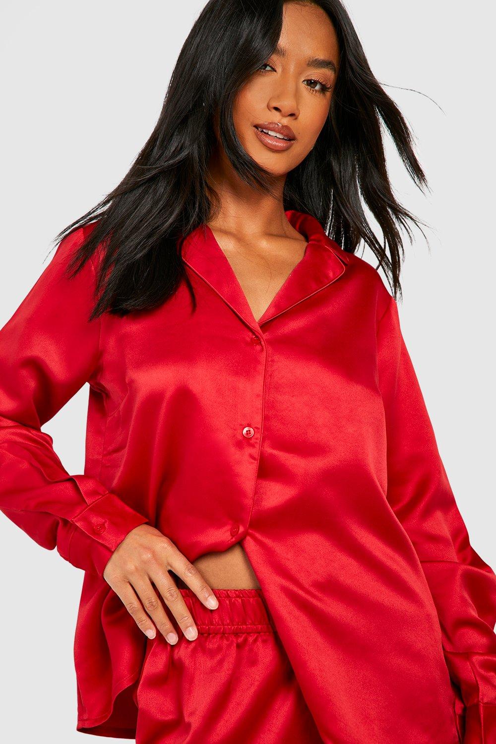 Red satin pyjama set hot sale