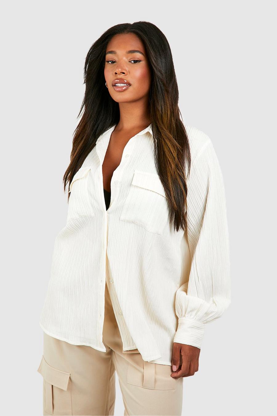 Grande taille - Chemise oversize texturée, Ivory image number 1