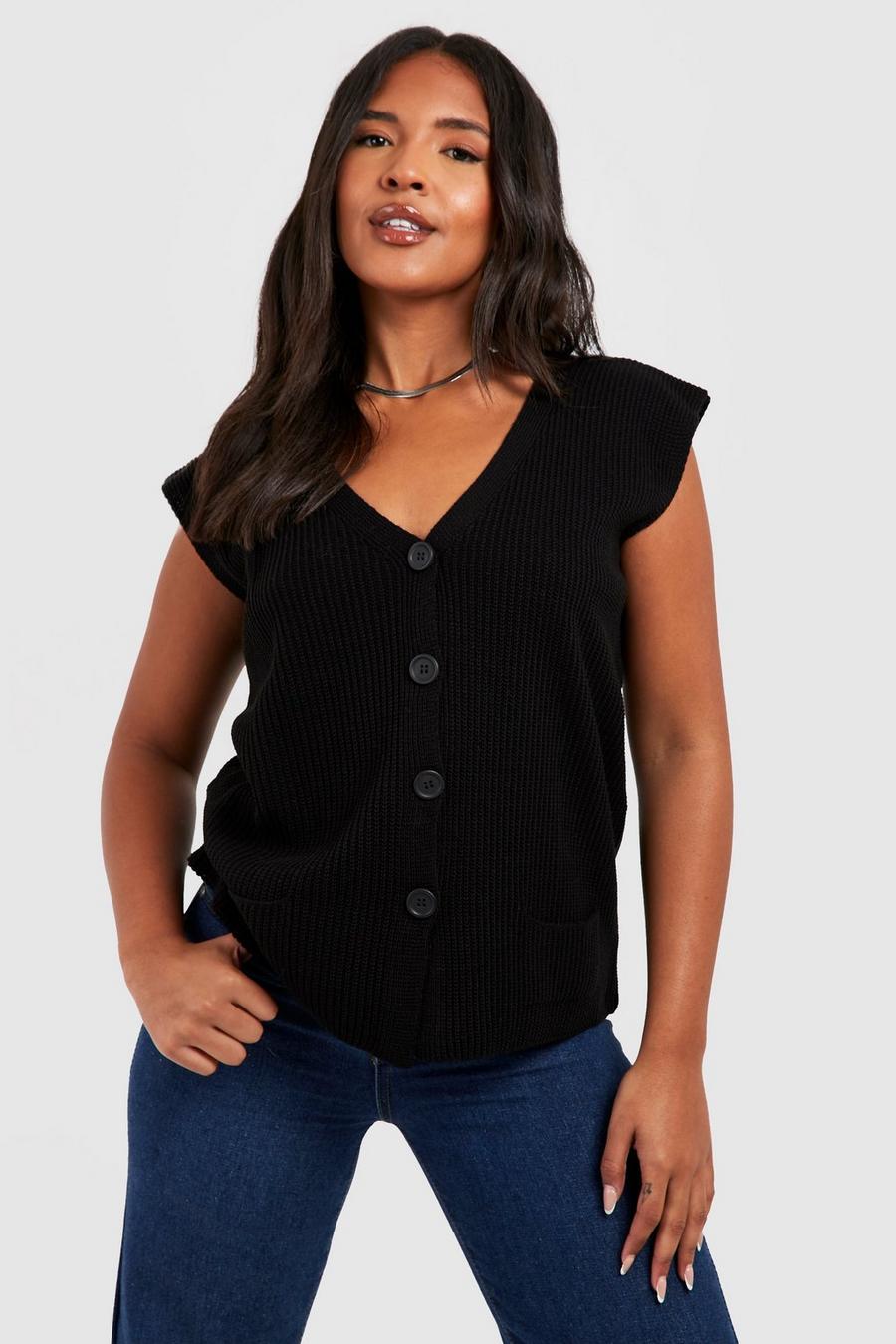 Black Plus Boxy Knitted Vest image number 1