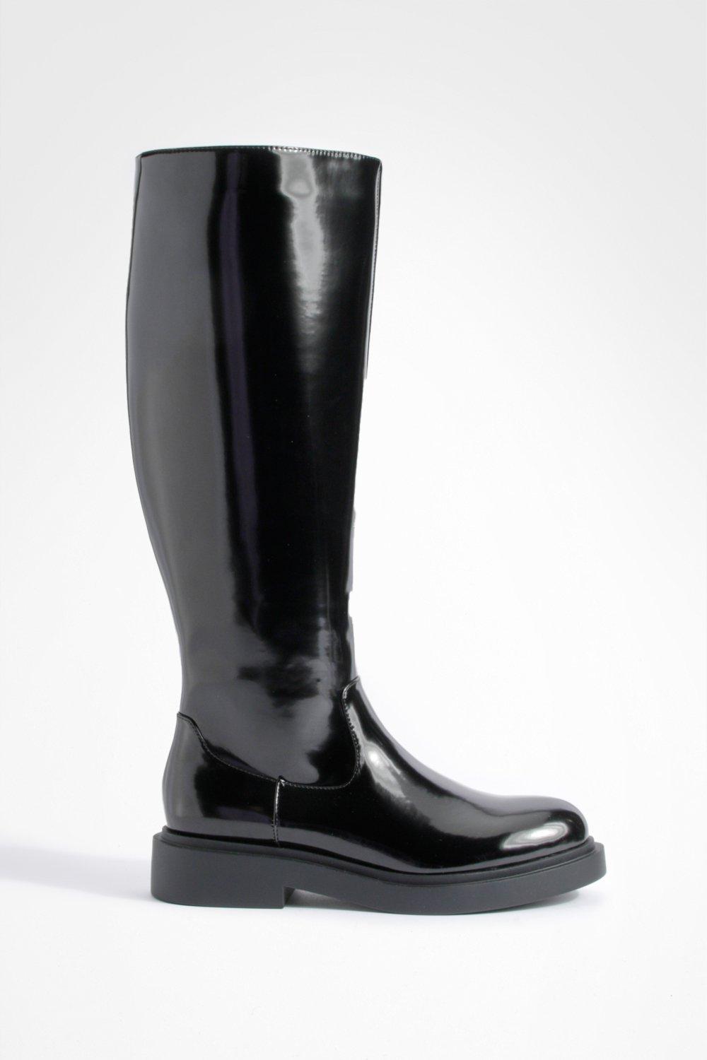 Box Pu Minimal Chunky Knee High Boots | boohoo