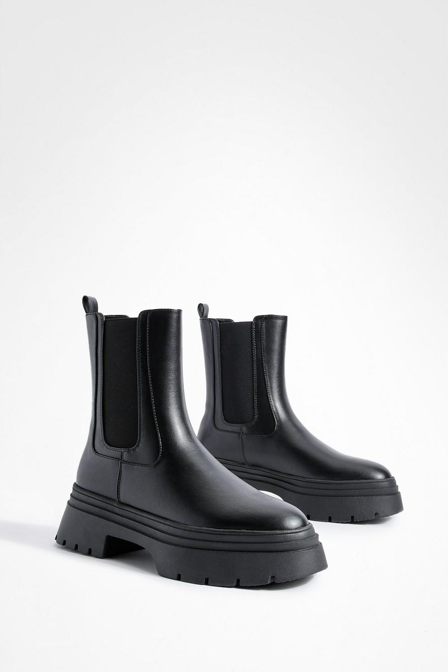 Black  Double Trim Chunky Chelsea Boots image number 1