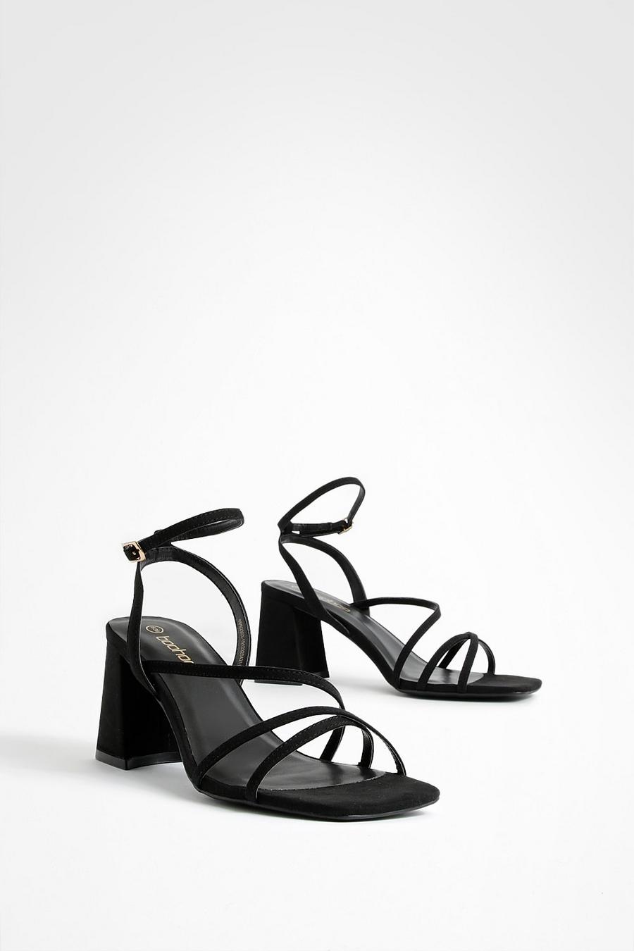 Black Mid Block Heel Strappy Sandals image number 1