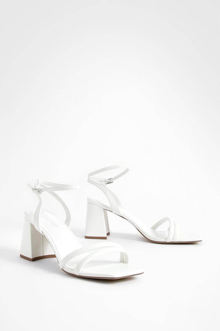 White Padded Strap 2 Part Mid Block Heels image number 1