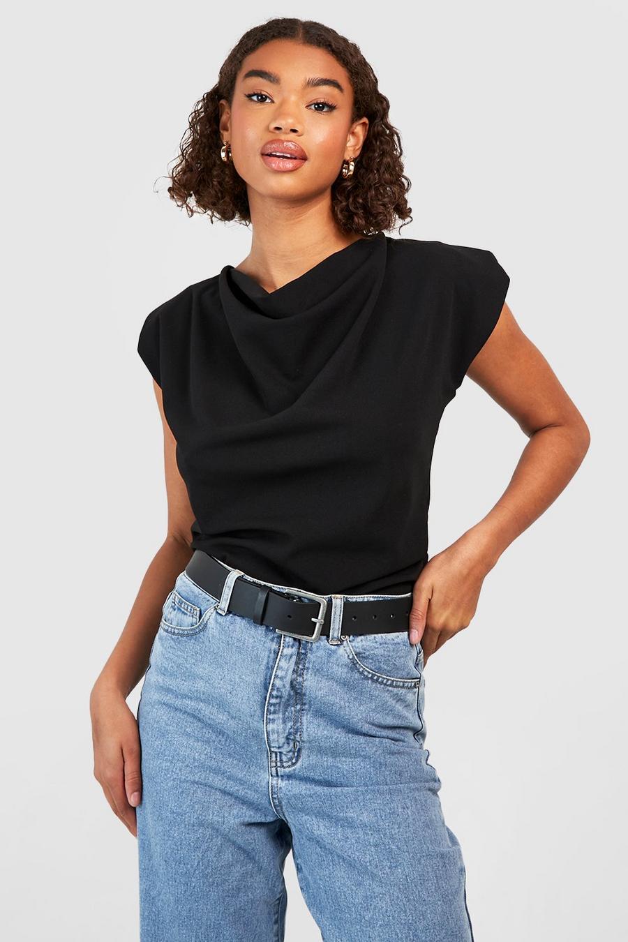 Black Tall Cowl Sleeveless Blouse image number 1