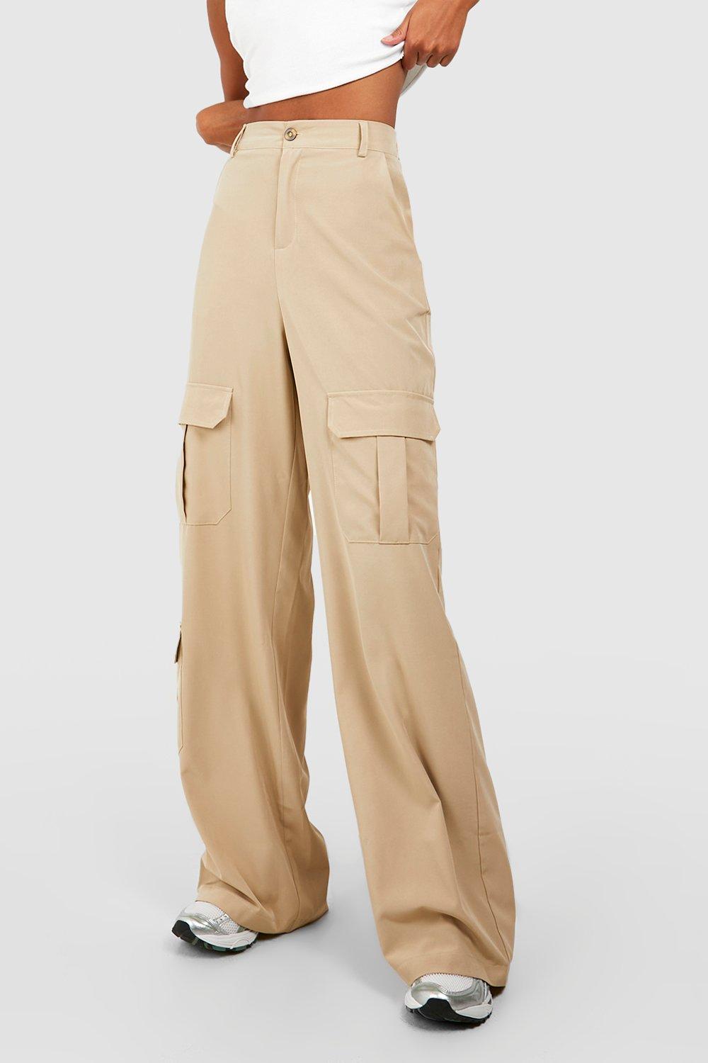 Tall Wide Leg Cargo Trousers in Beige