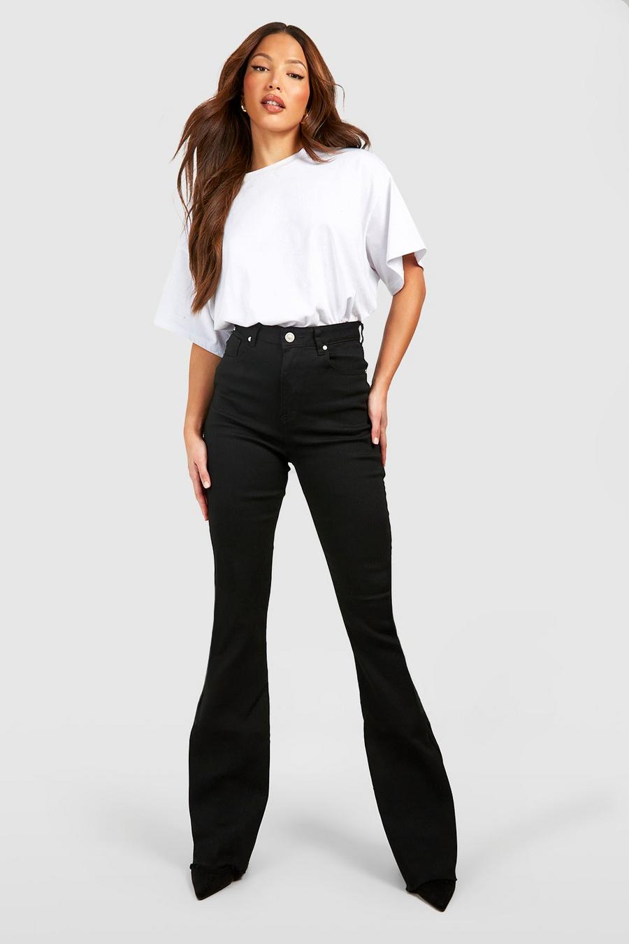 Black Tall Svarta jeans med hög midja och rå kant image number 1