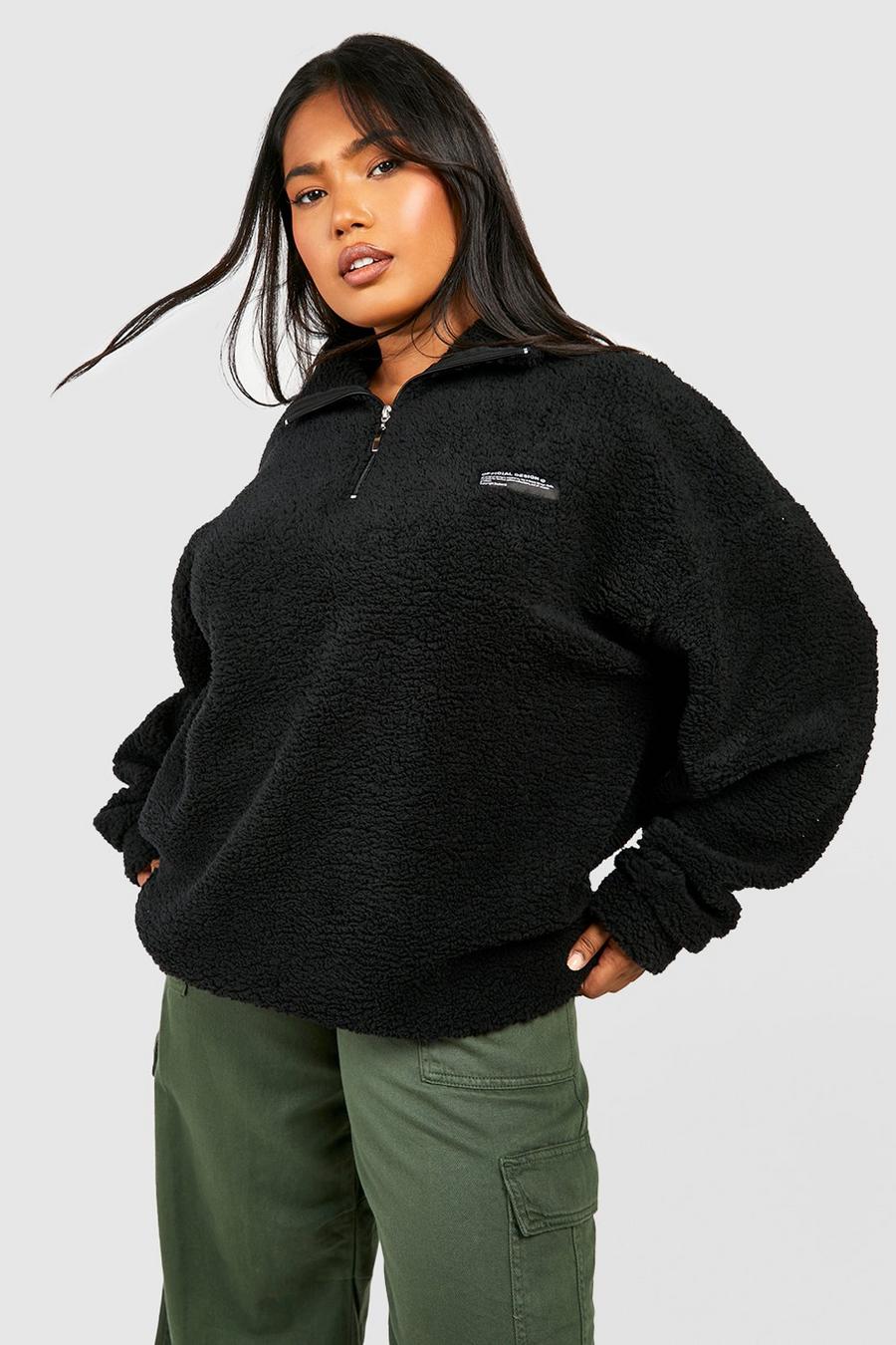 Black Plus Borg Funnel Neck Zip Sweater