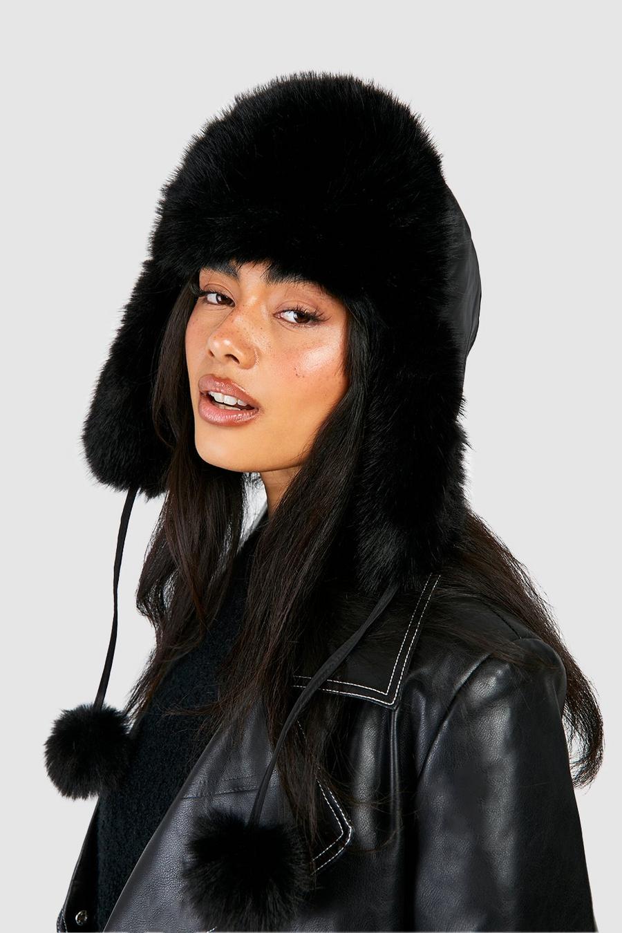 Black Faux Fur Ski Hat | Boohoo UK