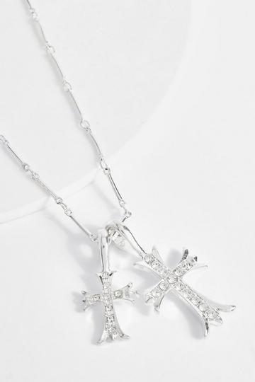 Silver Embellished Cross Detail Necklace silver