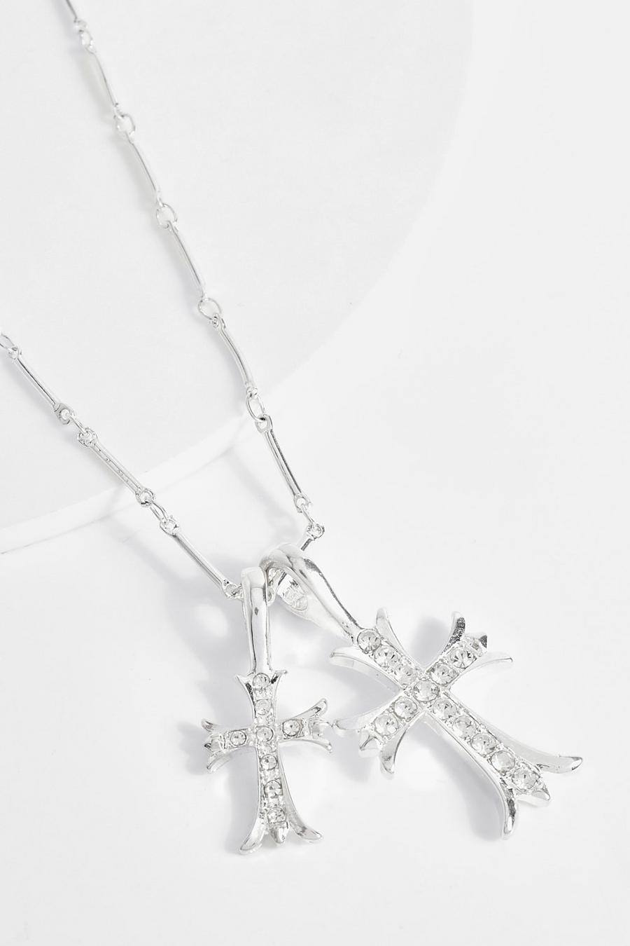 Silver Halsband med kors och smyckestenar