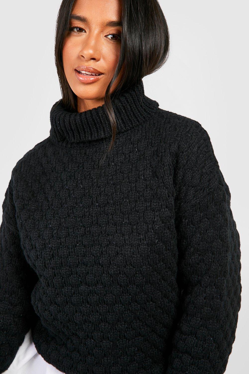 Petite black shop polo neck jumper