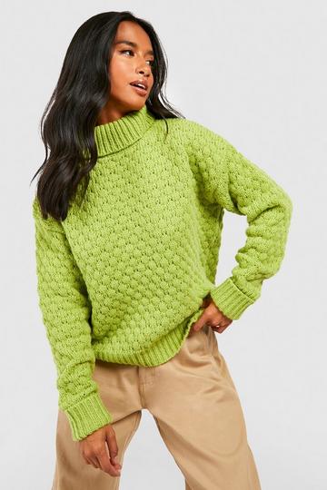 Petite Bubble Knit Turtleneck Sweater olive