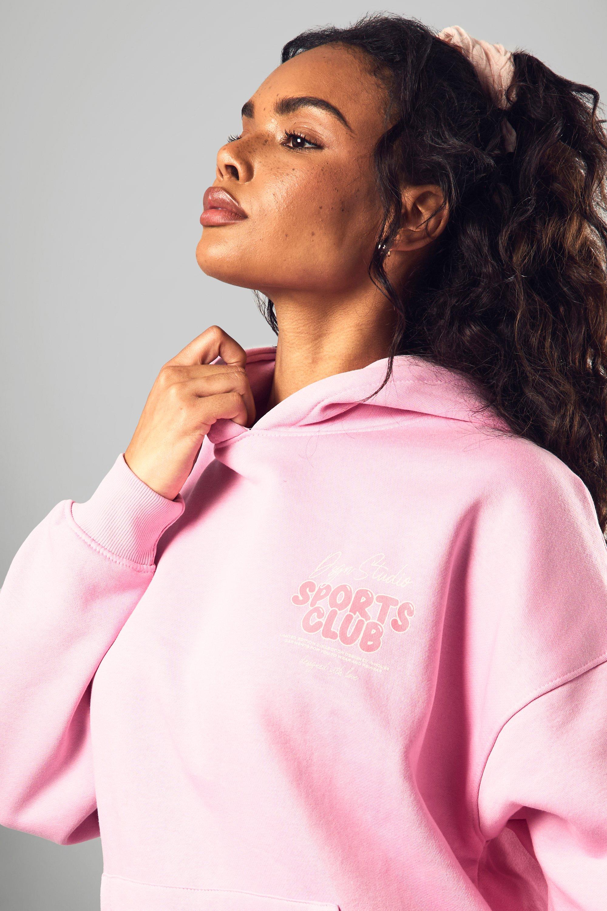 Pink slogan hoodie new arrivals