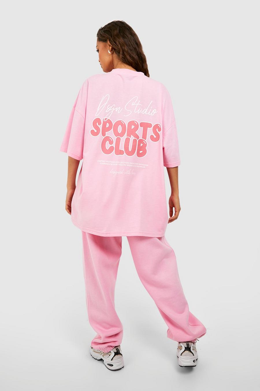 Pink Oversized Dsgn Studio Sport Bubbel T-Shirt Met Tekst image number 1