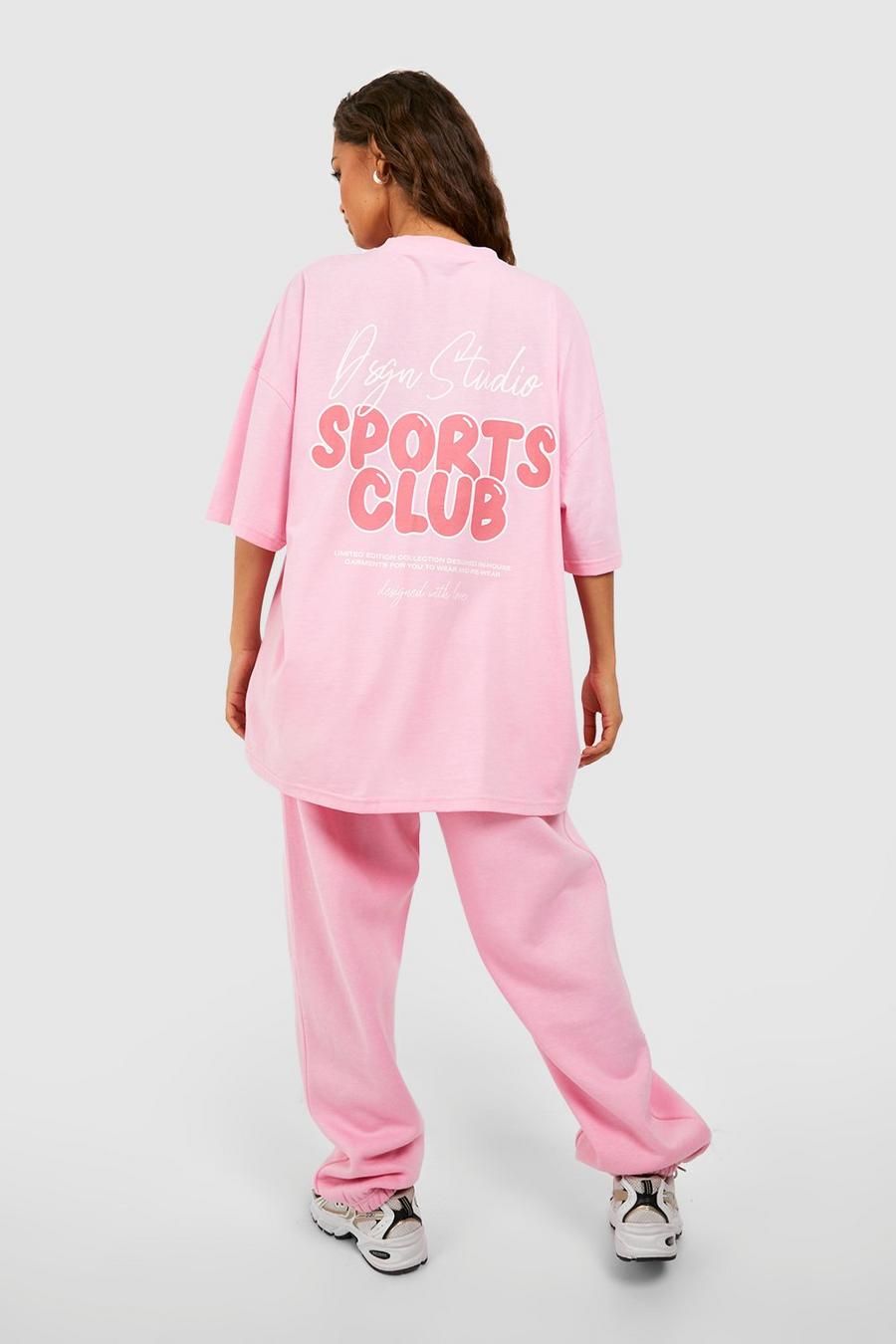 Pink Oversized Dsgn Studio Sport Bubbel T-Shirt Met Tekst