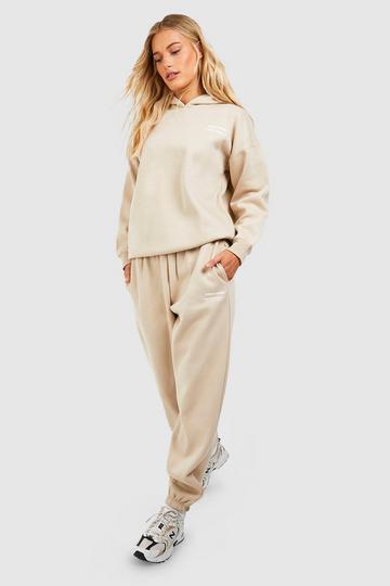 Dsgn Studio Wardrobe Essentials Slogan Hooded Tracksuit stone