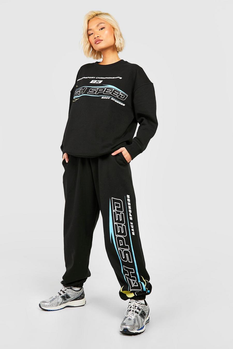 Sweatshirt-Trainingsanzug mit Motorcross-Slogan, Black