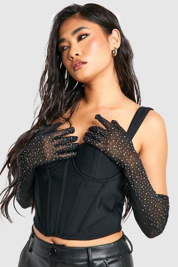 Black Halloween Embellished Mesh Long Gloves