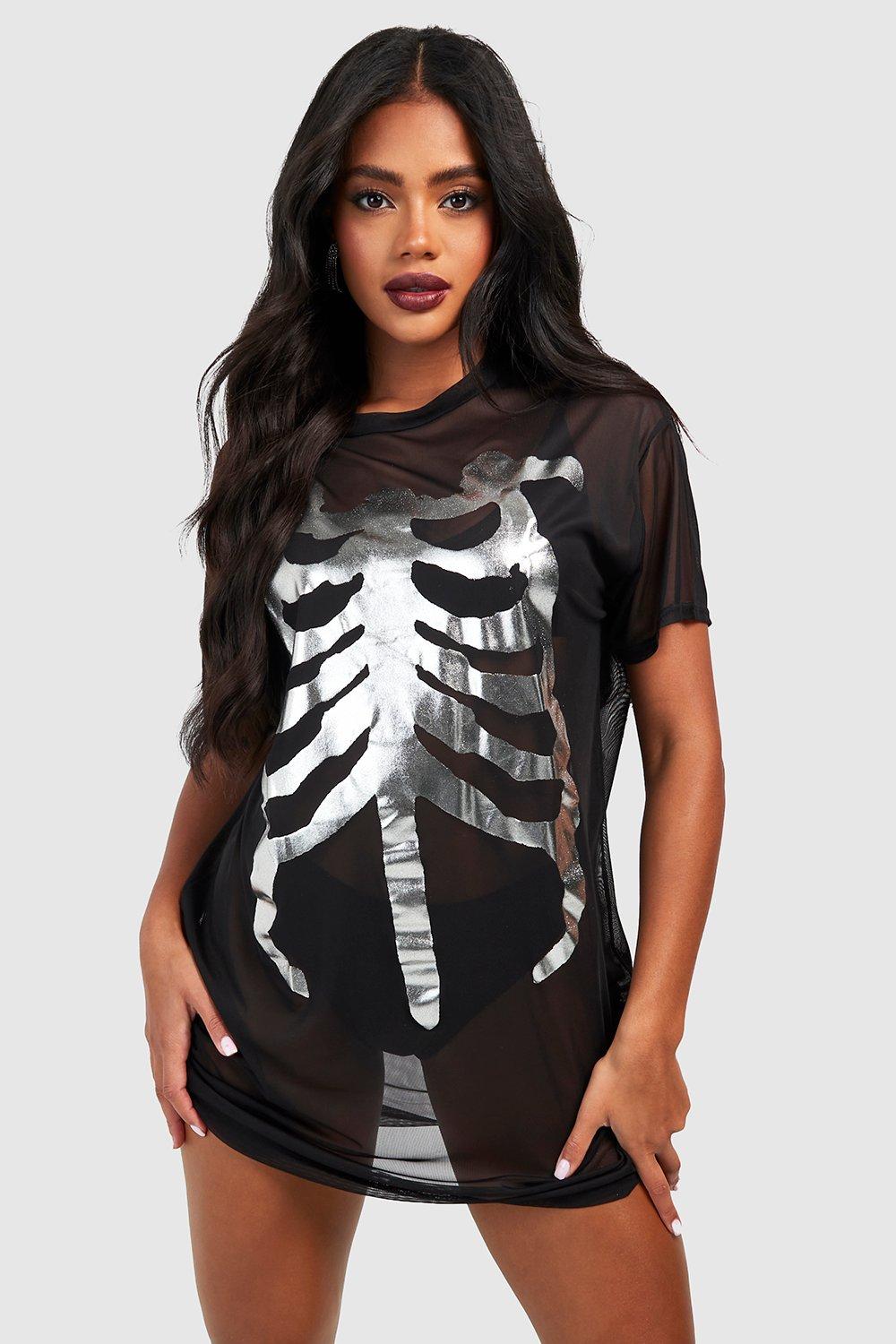 Halloween Skeleton Mesh T shirt Dress boohoo