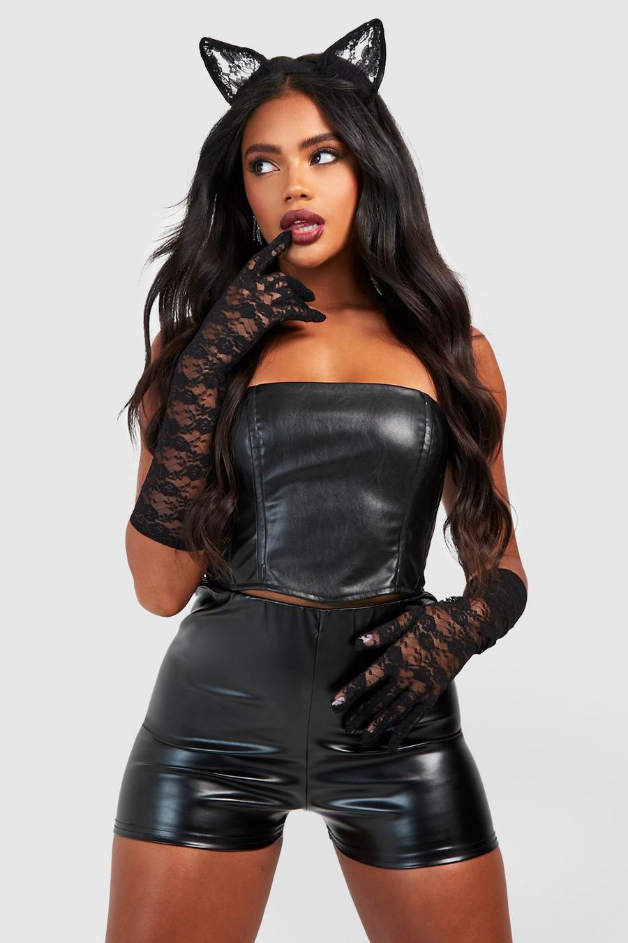 Black Faux Faux Leather Booty Shorts image number 1