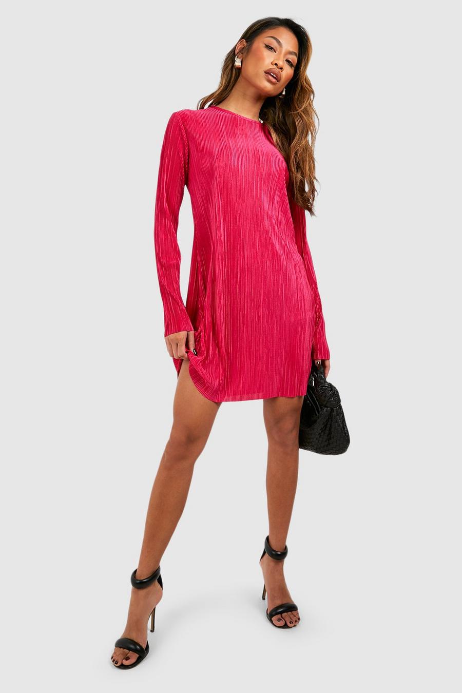 Hot pink Plisserad Rak klänning image number 1