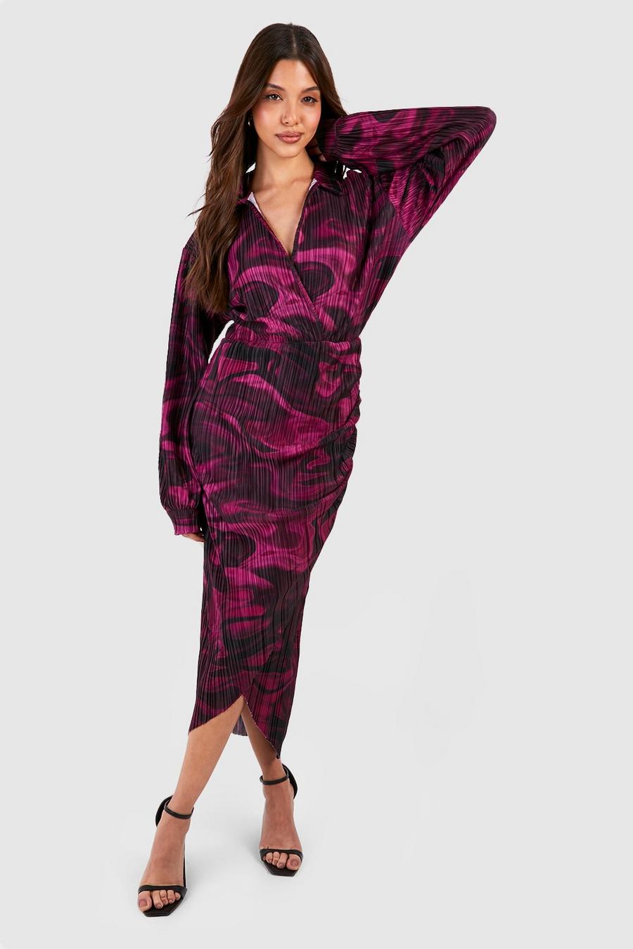 Abstract Plisse Wrap Midi Dress image number 1