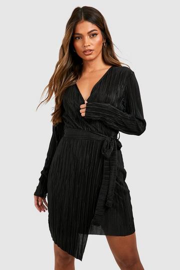 Plisse Wrap Mini Dress black