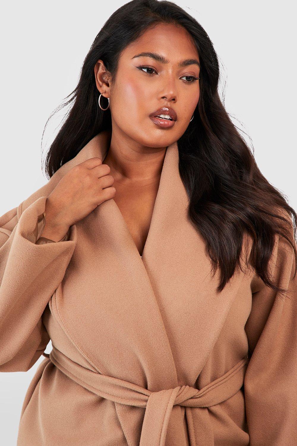 Plus Wool Look Oversized Collar Belted Jacket | boohoo