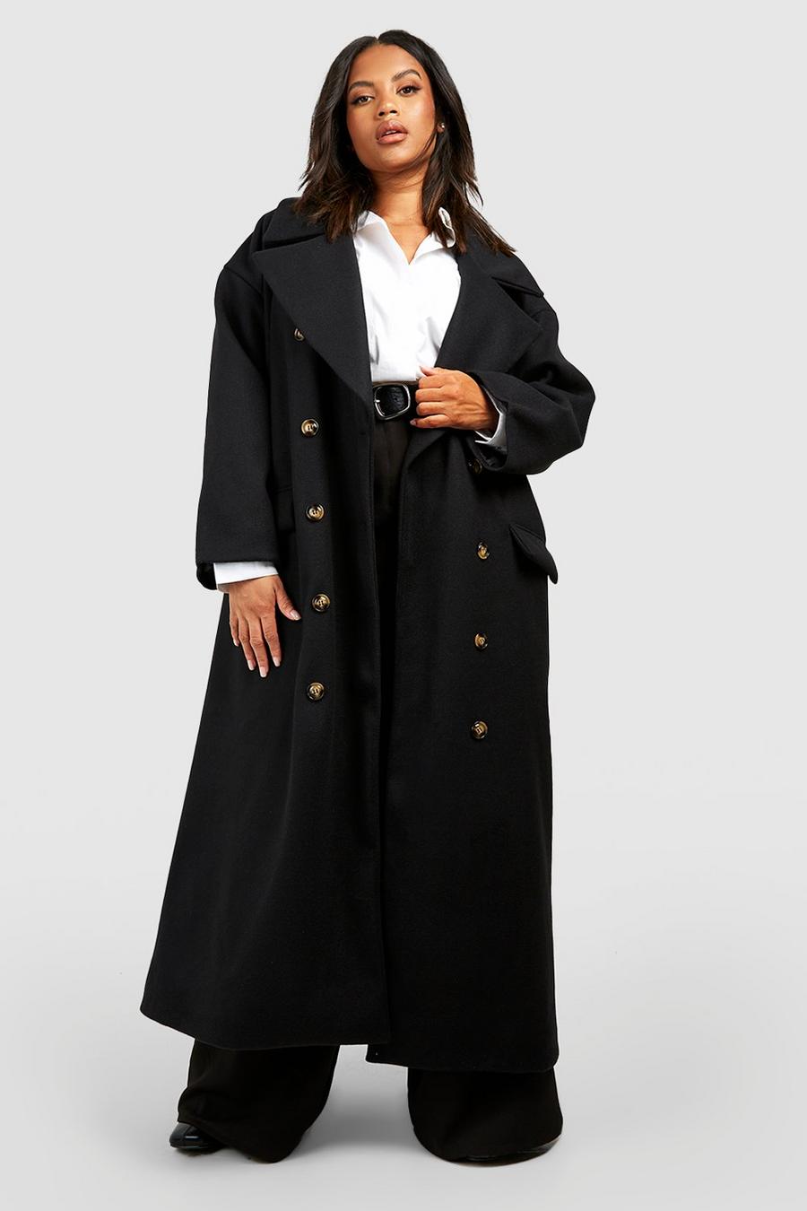 Cappotto maxi Plus Size oversize effetto lana, Black