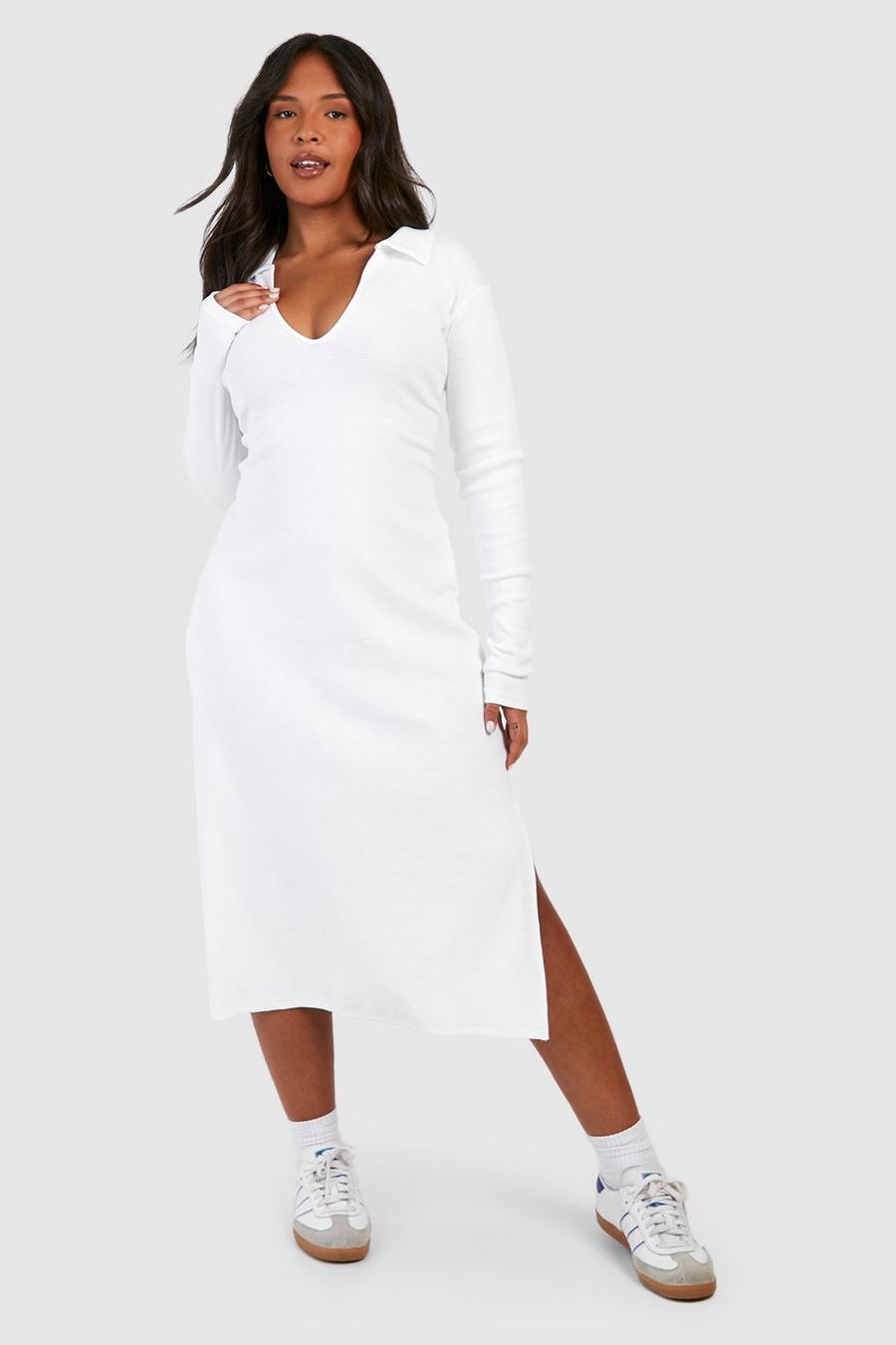 Ecru Plus Cotton Collar Midi Dress image number 1