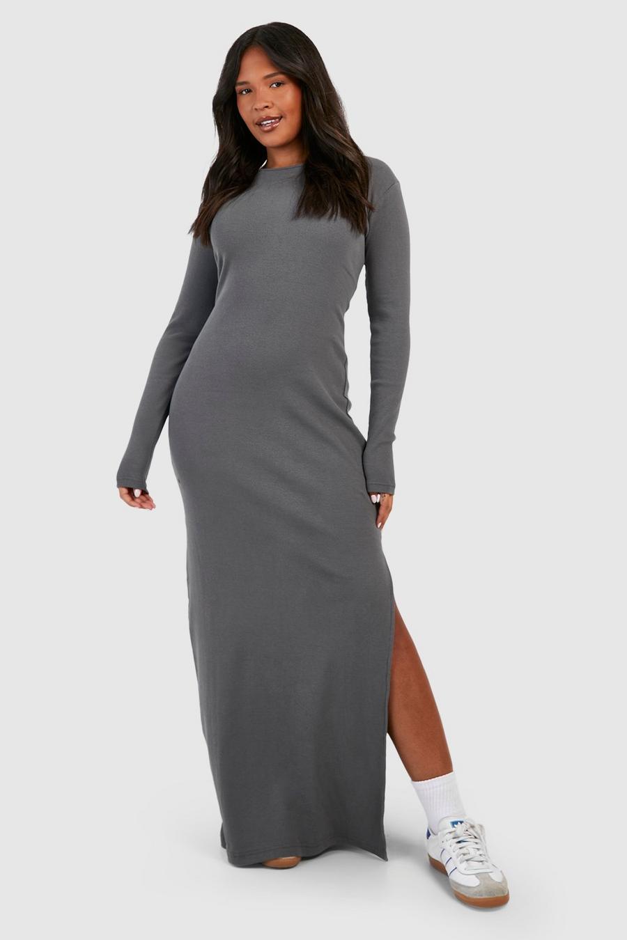 Charcoal Plus Rib Split Maxi Dress