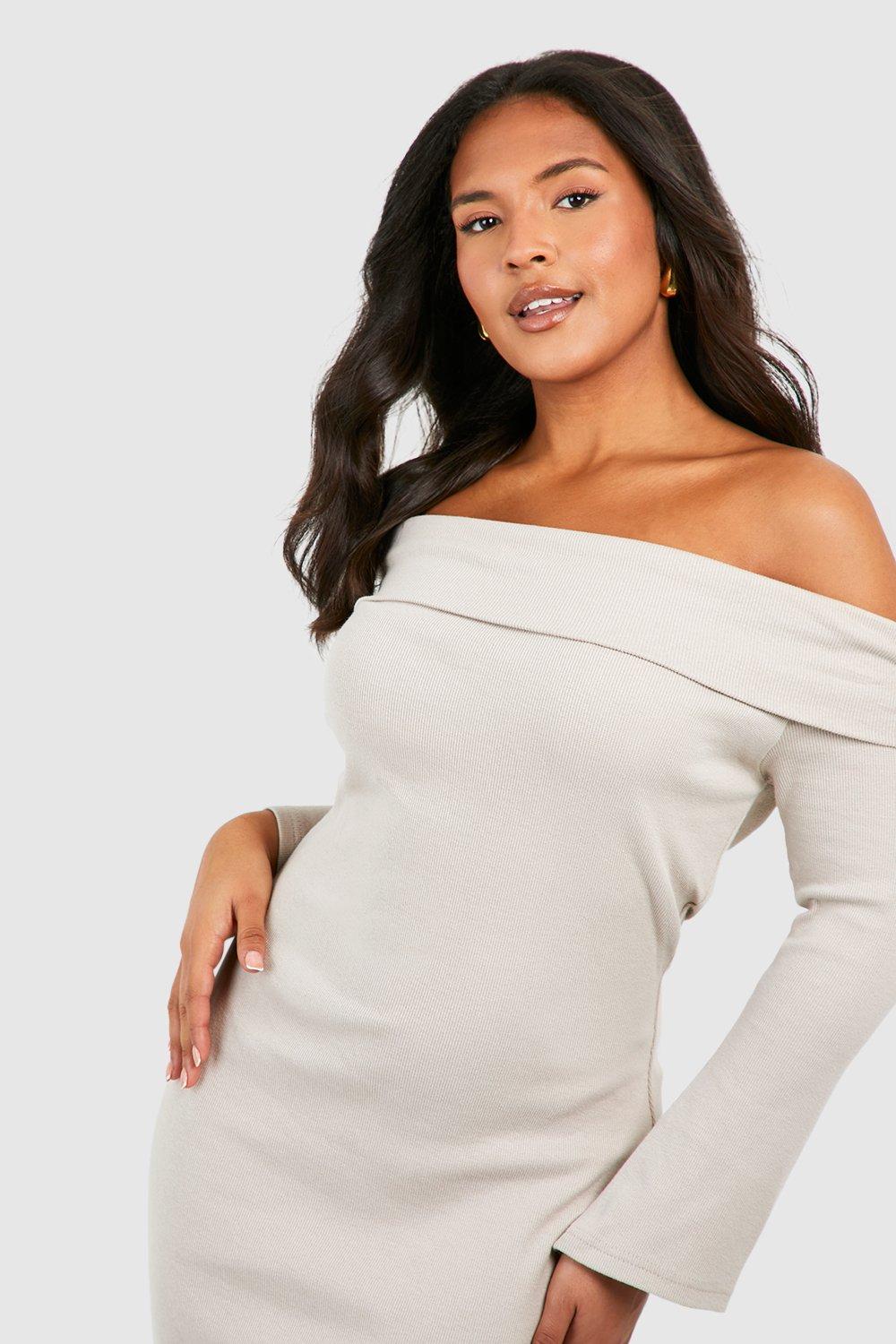 White ribbed off on sale the shoulder dress