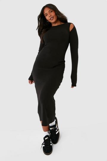 Plus Ribbed Cut Out Detail Midi Dress black