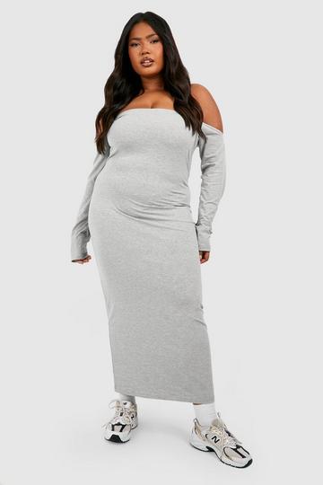 Plus Cotton Off Shoulder Midi Dress ash grey